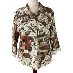Chicos Spring Jacket Brown Floral‎ Print with beading Size 18